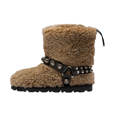 (W) MIU MIU Shearling Ankle Boots 'Cognac Decal'