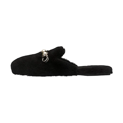(W) MIU MIU Shearling Slides 'Black'
