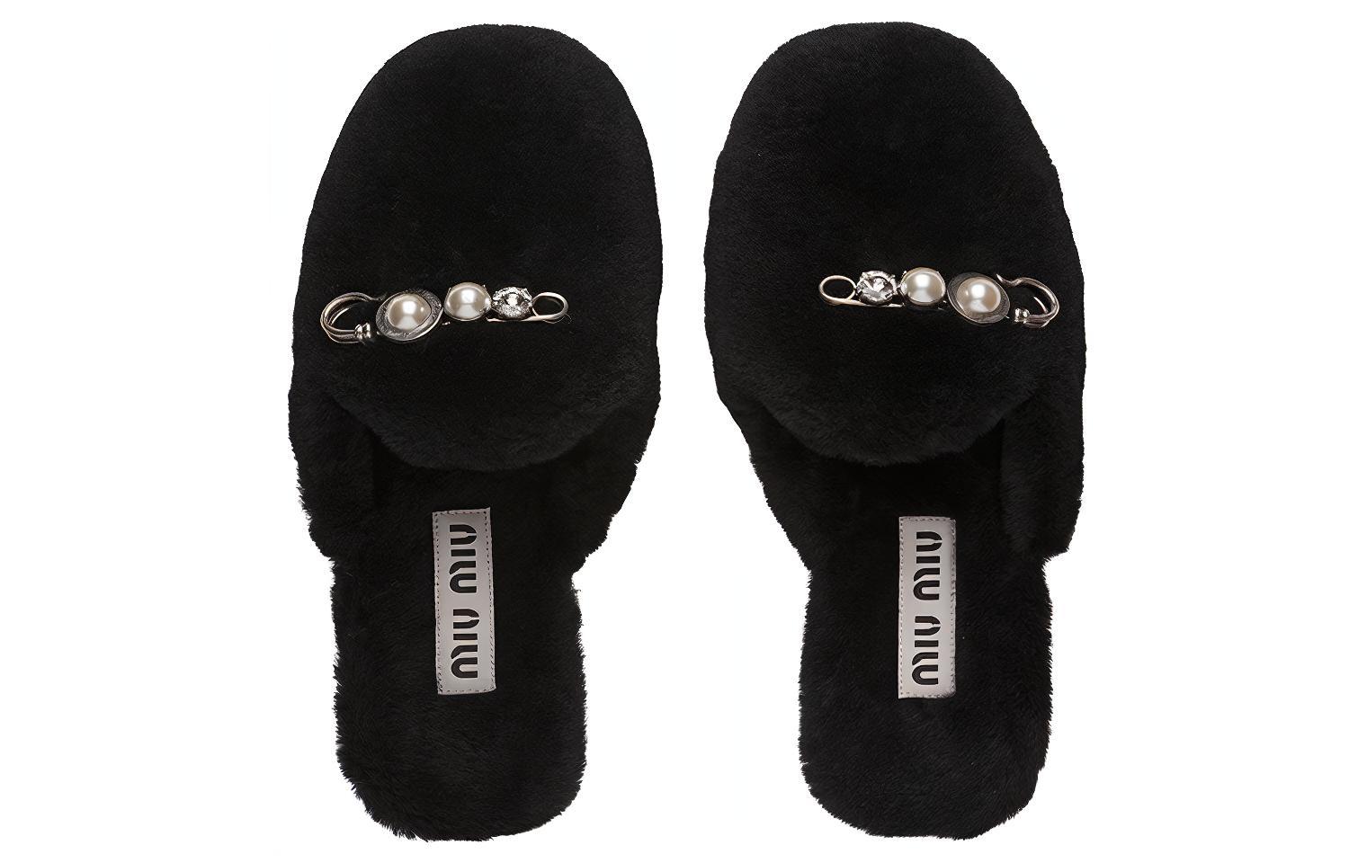 Purchase (W) MIU MIU Pantuflas de Piel de Oveja 'Negro' 5S581D_XTZ_F0002_F_005