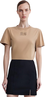 (W) Camiseta MIU MIU Beige Sólido Slim Fit Manga Corta Cuello Redondo. MJN467-137L-F0627 Purchase (W) Camiseta MIU MIU Beige Sólido Slim Fit Manga Corta Cuello Redondo. MJN467-137L-F0627
