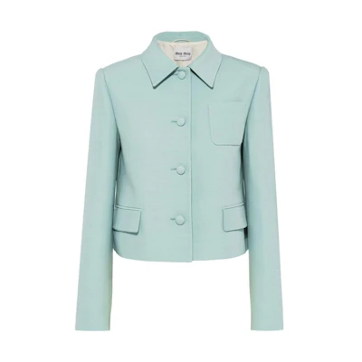 (Women) Miu Miu Solid Color Twill Button-Up Jacket - Green MH179011D2F0194