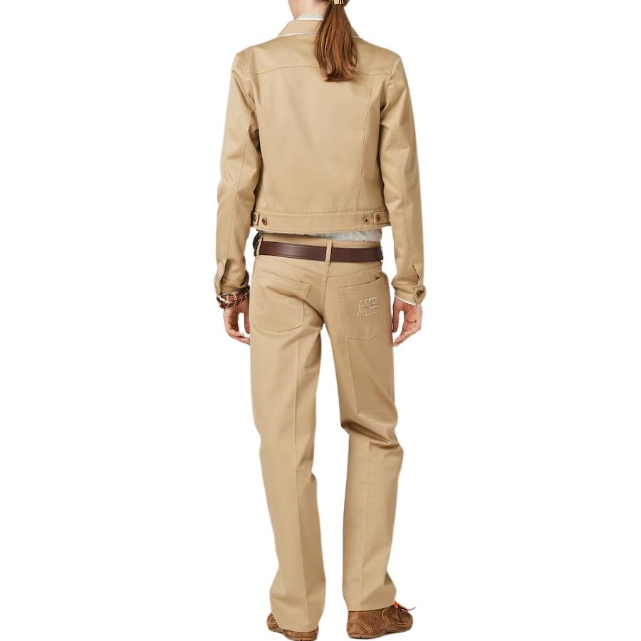 Shop (Women) MIU MIU Solid Logo Embroidered Straight-Leg Casual Pants Rope Gray Women. MP1801-1UPX-F0065-S-OOO