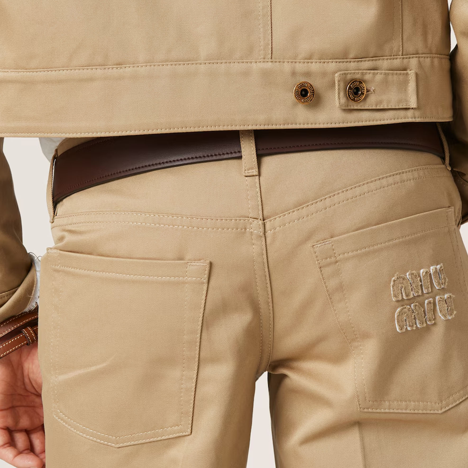 Details for (Women) MIU MIU Solid Logo Embroidered Straight-Leg Casual Pants Rope Gray Women. MP1801-1UPX-F0065-S-OOO