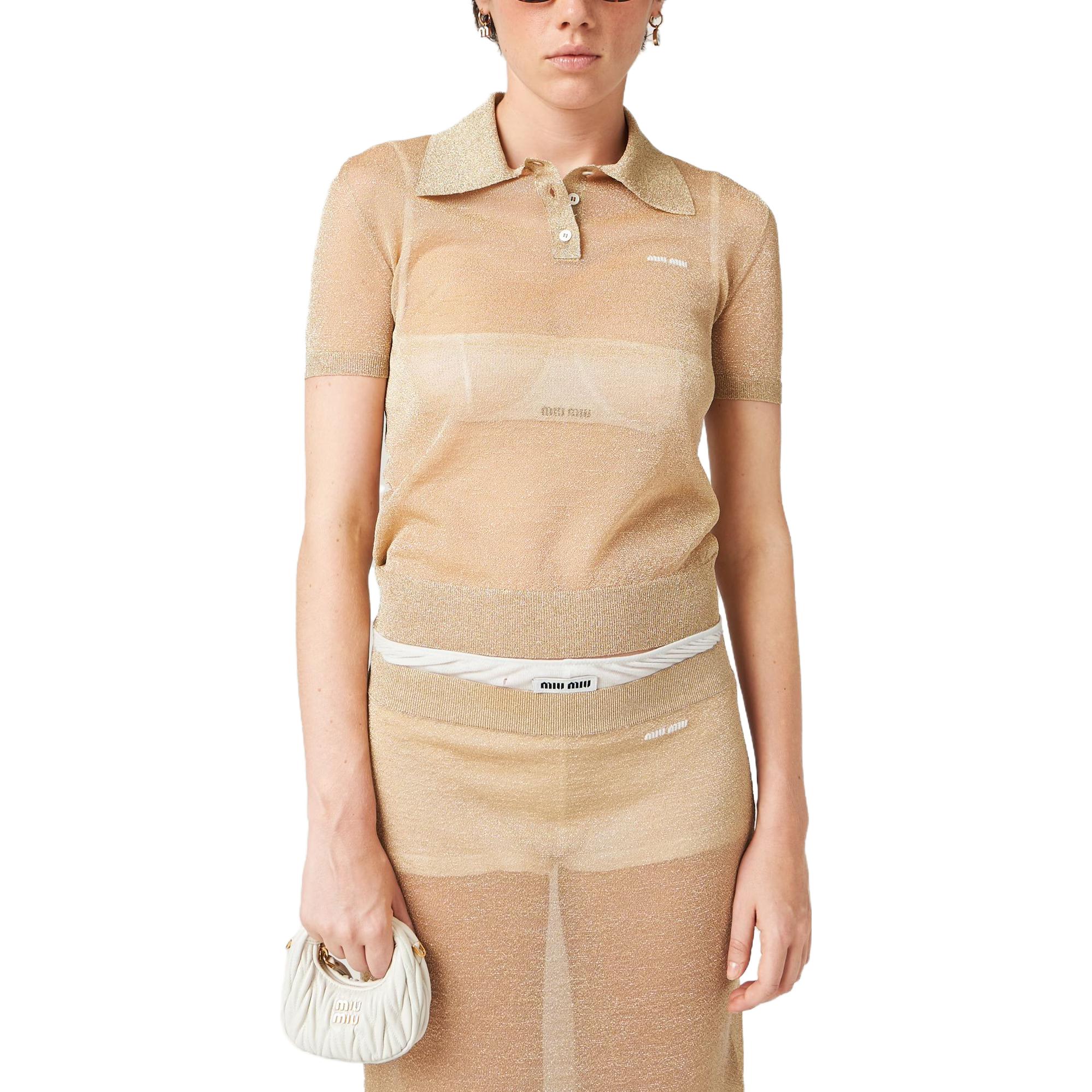 (Women) MIU MIU Solid Short Sleeve Polo Shirt  Gold MML882-14AU-F0056-S-OOO 圖 4