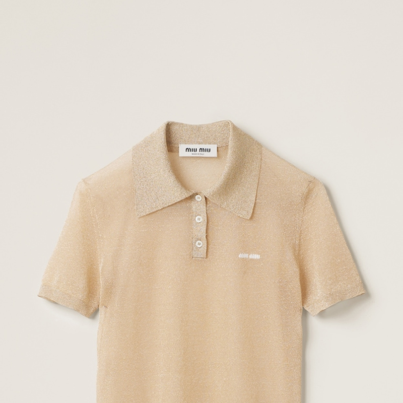 (Women) MIU MIU Solid Short Sleeve Polo Shirt  Gold MML882-14AU-F0056-S-OOO 圖 6