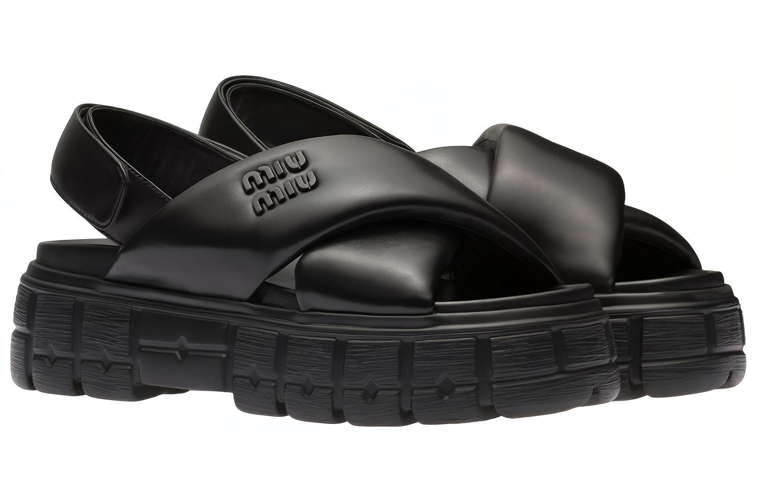 Order (W) Sandales MIU MIU Sporty en Cuir Nappa Noir 5X879D-77F-F0002-F-050