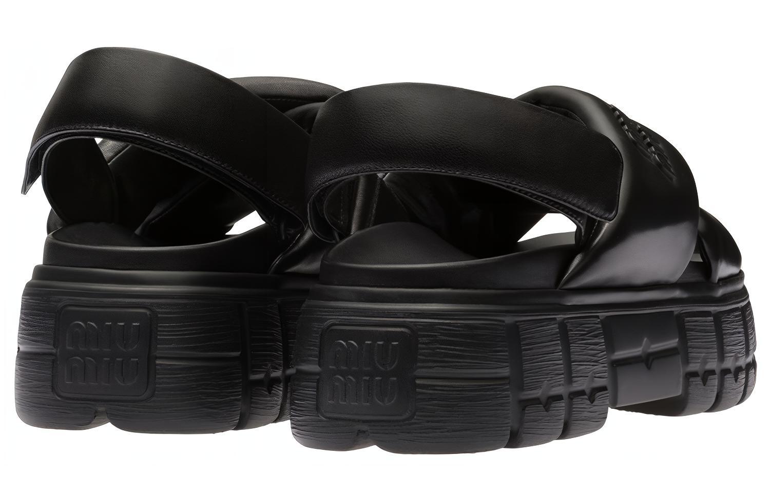 Shop (W) MIU MIU 黑色运动风纳帕皮凉鞋 5X879D-77F-F0002-F-050