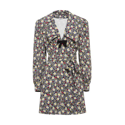 (Women) MIU MIU SS21 Black Printed Crepe Long-Sleeve Dress MF4136-1YS4-F0002