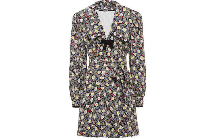 Order (W) MIU MIU SS21黑色印花长袖绉纱连衣裙 MF4136-1YS4-F0002