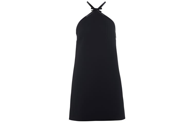 (Women) MIU MIU SS21 Black Satin Bow Mini Sleeveless Dress. MF4336-1YXH-F0002