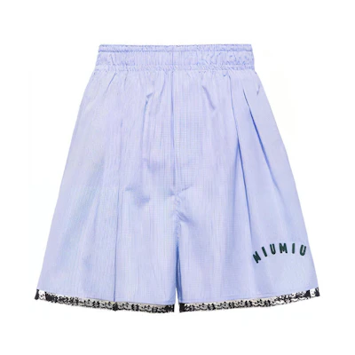 (Women) MIU MIU SS21 Blue Printed Poplin Shorts MP1434-1YJJ-F0013