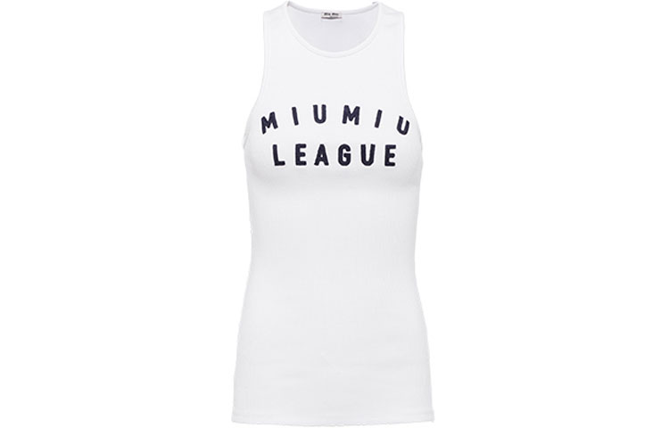 (Women) MIU MIU SS21 Embroidered Ribbed Knit Tank Top Women’s White MJT625-1YF6-F0009
