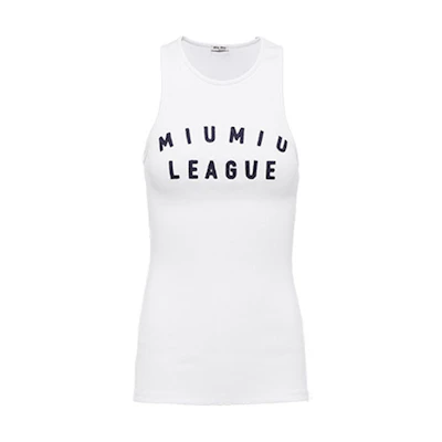 (Women) MIU MIU SS21 Embroidered Ribbed Knit Tank Top Women’s White MJT625-1YF6-F0009