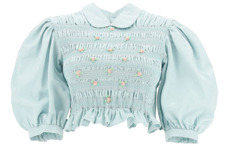 (Women) MIU MIU SS21 Embroidered Silk Short Sleeve T-Shirt Blue MT1599-1YD8-F0M10 圖 2