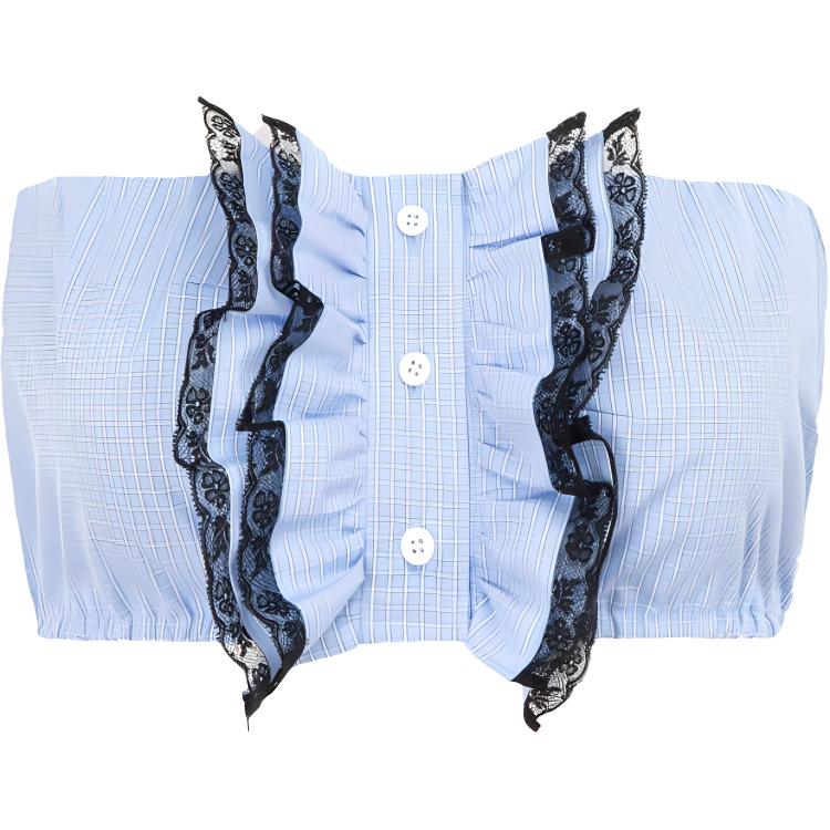 (Women) MIU MIU SS21 Lace Embroidered Poplin Bustier Women Blue. MT1613-1YJJ-F0013