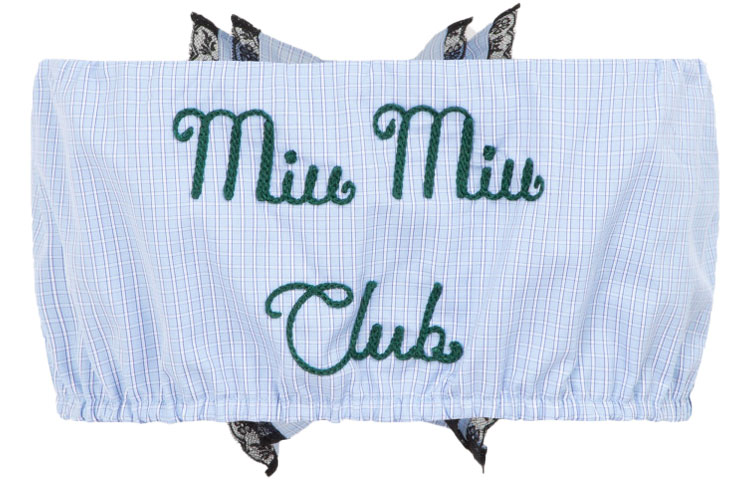 Lookbook (W) MIU MIU SS21 蕾丝刺绣棉布束胸 女款 蓝色。 MT1613-1YJJ-F0013