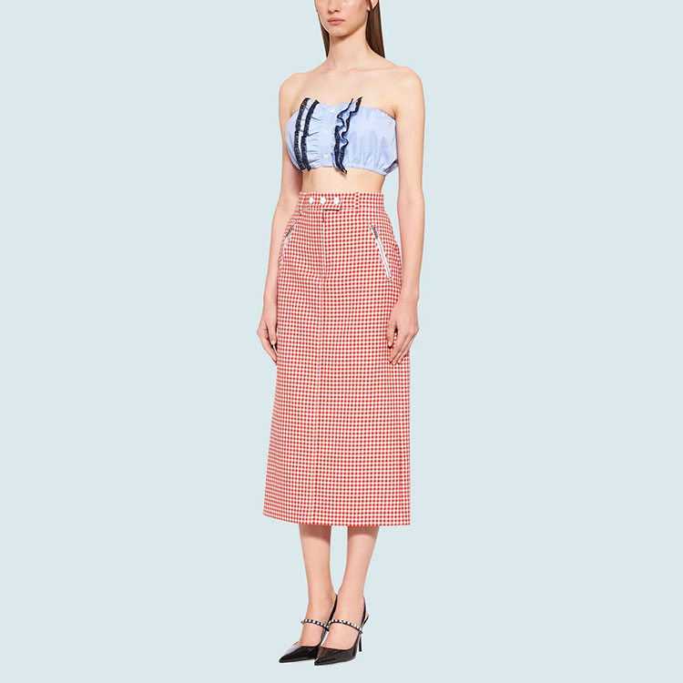 Shop (W) MIU MIU SS21 蕾丝刺绣棉布束胸 女款 蓝色。 MT1613-1YJJ-F0013