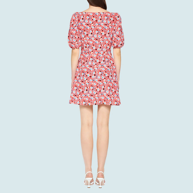 Shop (W) MIU MIU SS21 粉色印花蝴蝶结V领短袖连衣裙 女款 MF4238-1YS4-F0011