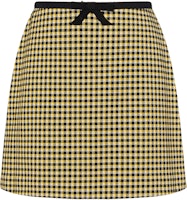 (Women) MIU MIU SS21 Plaid High-Waisted Bow A-Line Casual Skirt Women Yellow Black MJD176-1YQE-F0F06 (Women) MIU MIU SS21 Plaid High-Waisted Bow A-Line Casual Skirt Women Yellow Black MJD176-1YQE-F0F06