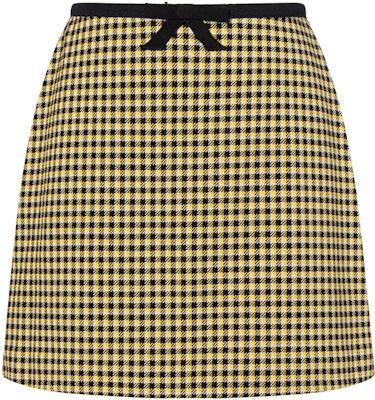 (Women) MIU MIU SS21 Plaid High-Waisted Bow A-Line Casual Skirt Women Yellow Black MJD176-1YQE-F0F06 Buy (Women) MIU MIU SS21 Plaid High-Waisted Bow A-Line Casual Skirt Women Yellow Black MJD176-1YQE-F0F06