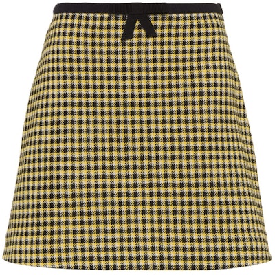 (Women) MIU MIU SS21 Plaid High-Waisted Bow A-Line Casual Skirt Women Yellow Black MJD176-1YQE-F0F06 Order (Women) MIU MIU SS21 Plaid High-Waisted Bow A-Line Casual Skirt Women Yellow Black MJD176-1YQE-F0F06