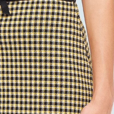(Women) MIU MIU SS21 Plaid High-Waisted Bow A-Line Casual Skirt Women Yellow Black MJD176-1YQE-F0F06 Details for (Women) MIU MIU SS21 Plaid High-Waisted Bow A-Line Casual Skirt Women Yellow Black MJD176-1YQE-F0F06