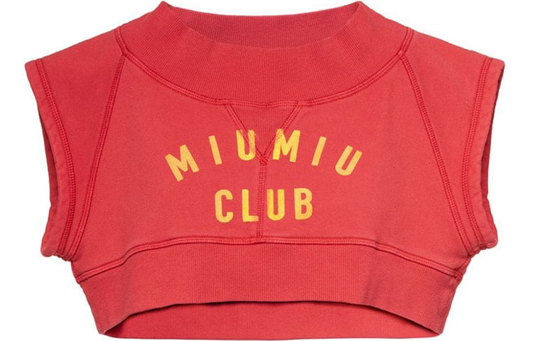 (Women) MIU MIU SS21 Red Logo Cropped Sleeveless T-Shirt. MJN259-1IG3-F0011