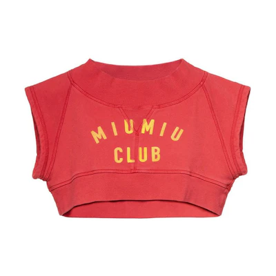 (Women) MIU MIU SS21 Red Logo Cropped Sleeveless T-Shirt. MJN259-1IG3-F0011
