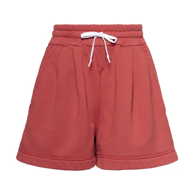 (Women) MIU MIU SS21 Red Logo Print Tie-Dye Cotton Shorts. MJP226-1IG3-F0011