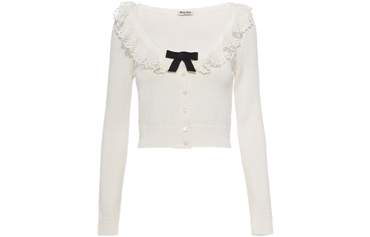 (Women) MIU MIU SS21 Ribbed Knit Crop Sweater White MMF482-1Y9G-F0009
