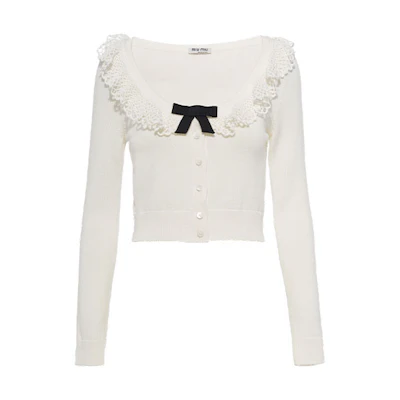 (Women) MIU MIU SS21 Ribbed Knit Crop Sweater White MMF482-1Y9G-F0009