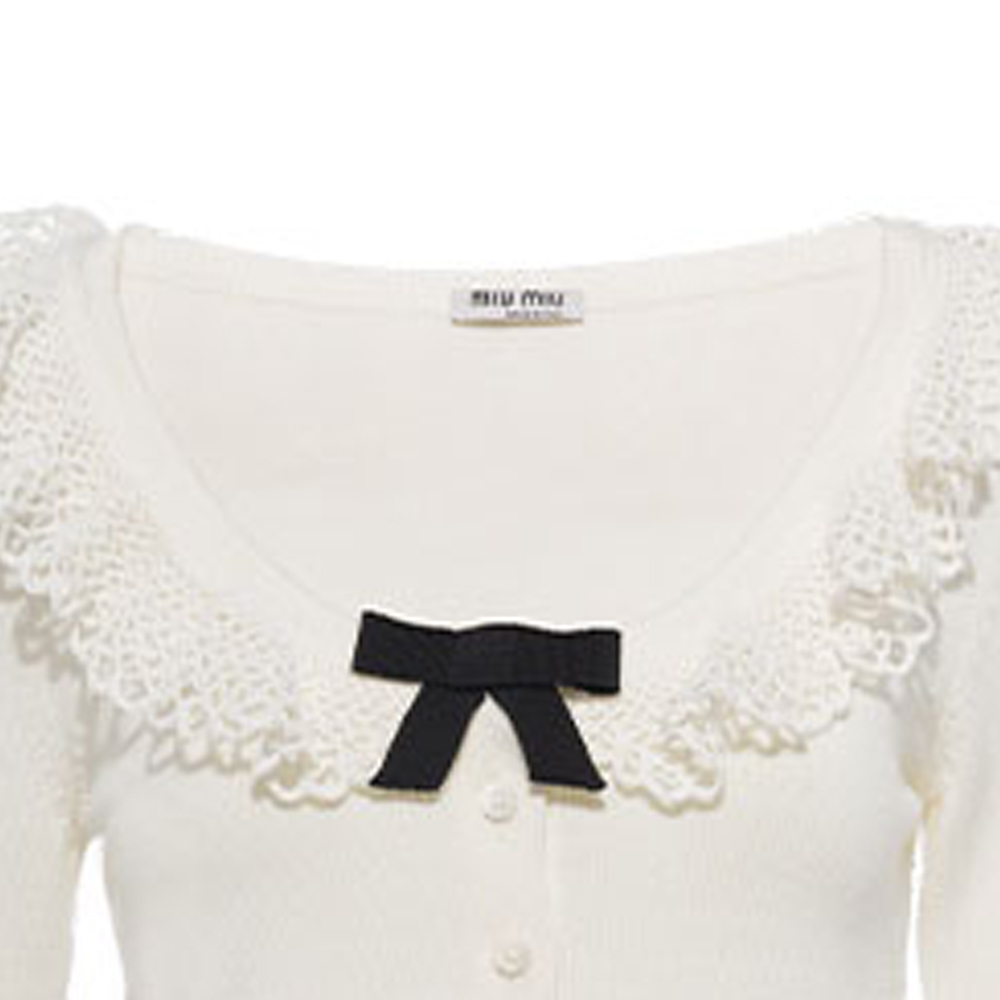 Details for (W) MIU MIU 2021春夏白色罗纹针织短款毛衣 MMF482-1Y9G-F0009