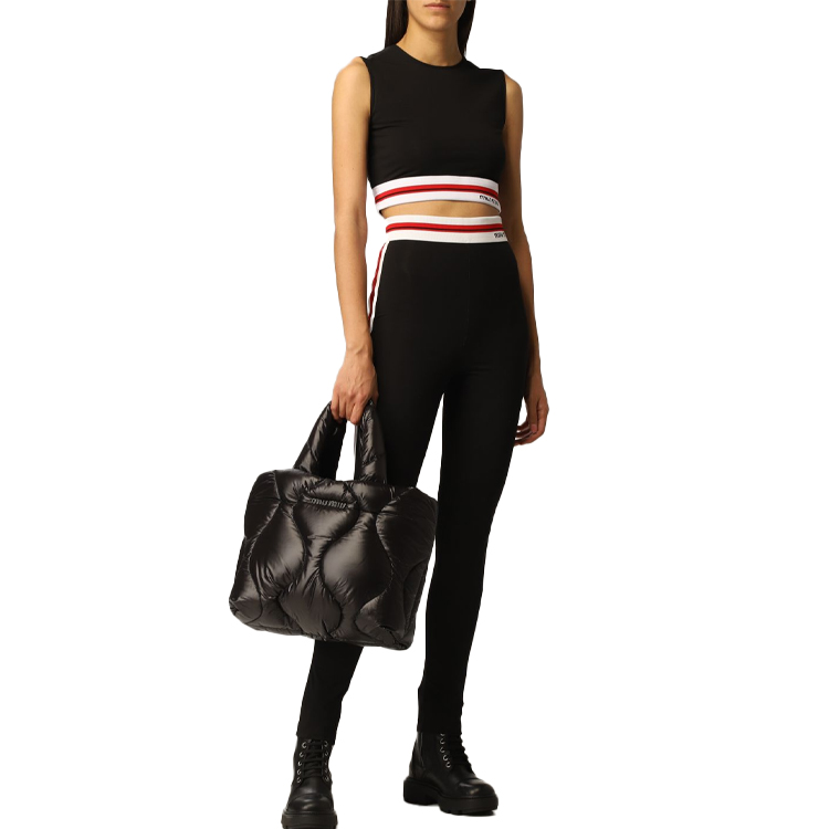 Lookbook (Women) MIU MIU SS21 Slim Fit Logo Knit Track Pants Black. MJP245-1ZFU-F0002