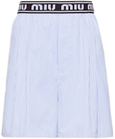 (Women) MIU MIU SS21 Striped Cotton Poplin Casual Shorts Blue MP1435-1YIN-F0076 (Women) MIU MIU SS21 Striped Cotton Poplin Casual Shorts Blue MP1435-1YIN-F0076