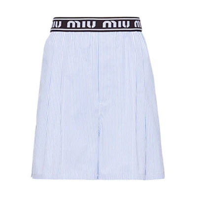 (Women) MIU MIU SS21 Striped Cotton Poplin Casual Shorts Blue MP1435-1YIN-F0076