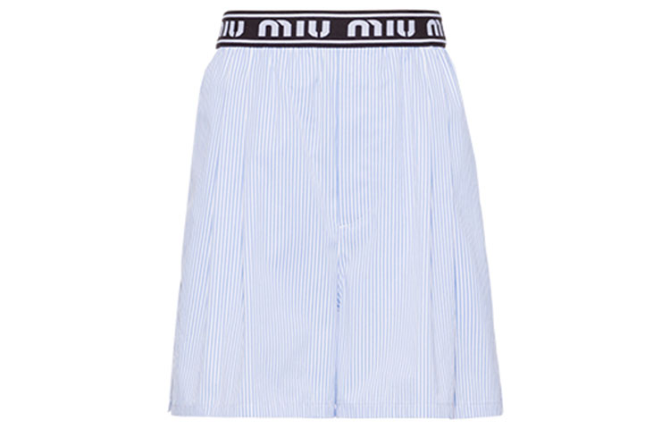 Order (W) MIU MIU SS21 Shorts Casual de Algodón a Rayas Azul MP1435-1YIN-F0076