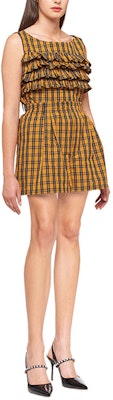 (Women) MIU MIU SS21 Yellow Gingham Elastic Waist Casual Shorts. MP1434-1YF1-F0080 Lookbook (Women) MIU MIU SS21 Yellow Gingham Elastic Waist Casual Shorts. MP1434-1YF1-F0080