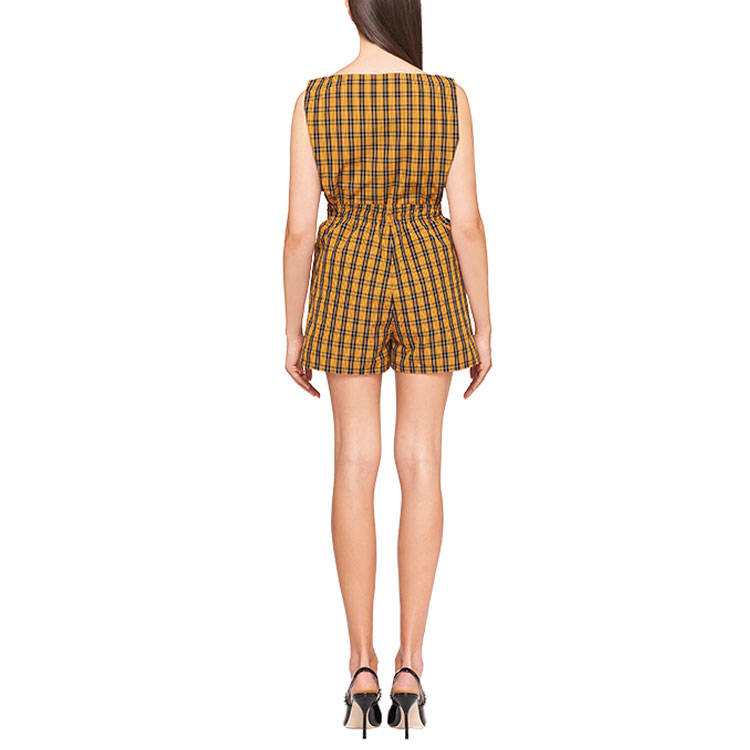 Shop (W) MIU MIU SS21 Shorts Amarillos Gingham Cintura Elástica Casual. MP1434-1YF1-F0080