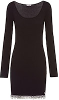 (Women) MIU MIU SS22 Black Beaded Trim Ribbed Knit Long Sleeve Dress MF4544-10ON-F0002 (Women) MIU MIU SS22 Black Beaded Trim Ribbed Knit Long Sleeve Dress MF4544-10ON-F0002