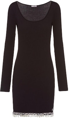 (W) Vestido Largo Negro MIU MIU SS22 de Punto Acanalado con Bordes de Perlas. MF4544-10ON-F0002 Order (W) Vestido Largo Negro MIU MIU SS22 de Punto Acanalado con Bordes de Perlas. MF4544-10ON-F0002