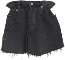 (Women) MIU MIU SS22 Black Distressed Denim Shorts with Logo Print. GWP300-10KX-F0002 (Women) MIU MIU SS22 Black Distressed Denim Shorts with Logo Print. GWP300-10KX-F0002
