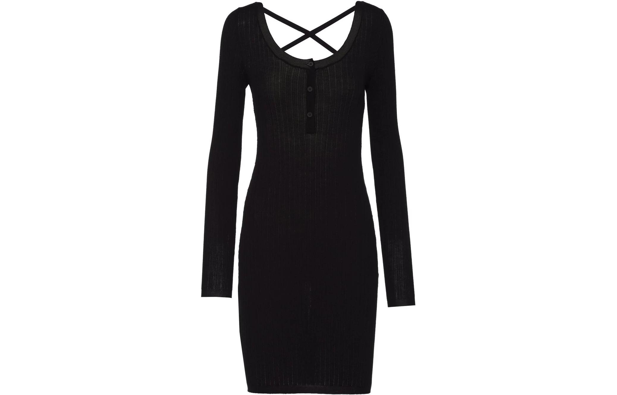 (Women) MIU MIU SS22  Black Lace-Up Back Long-Sleeve Mini Dress MMA73-2TNR-F0002