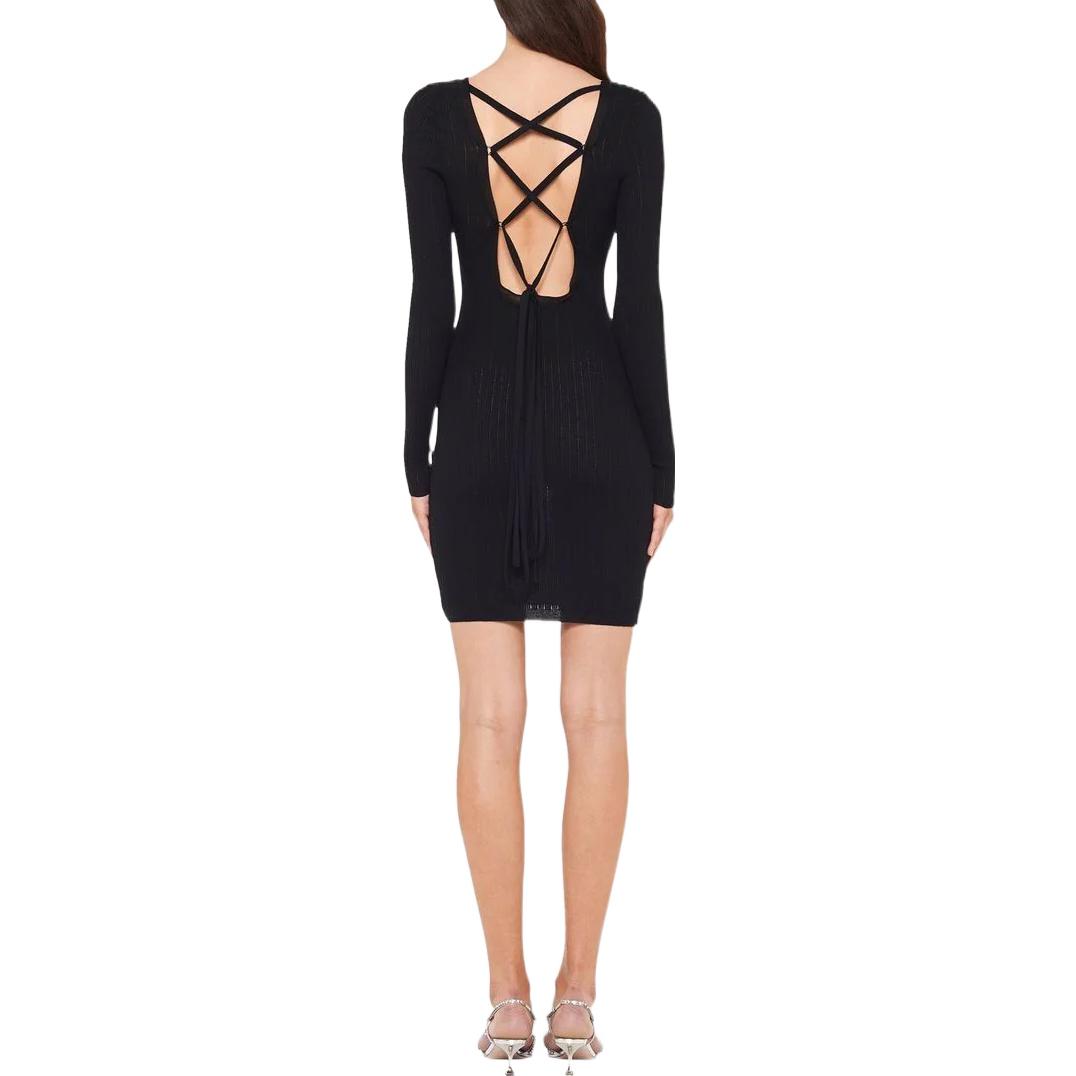 Shop (W) MIU MIU SS22 黑色系带后背长袖迷你连衣裙 MMA73-2TNR-F0002