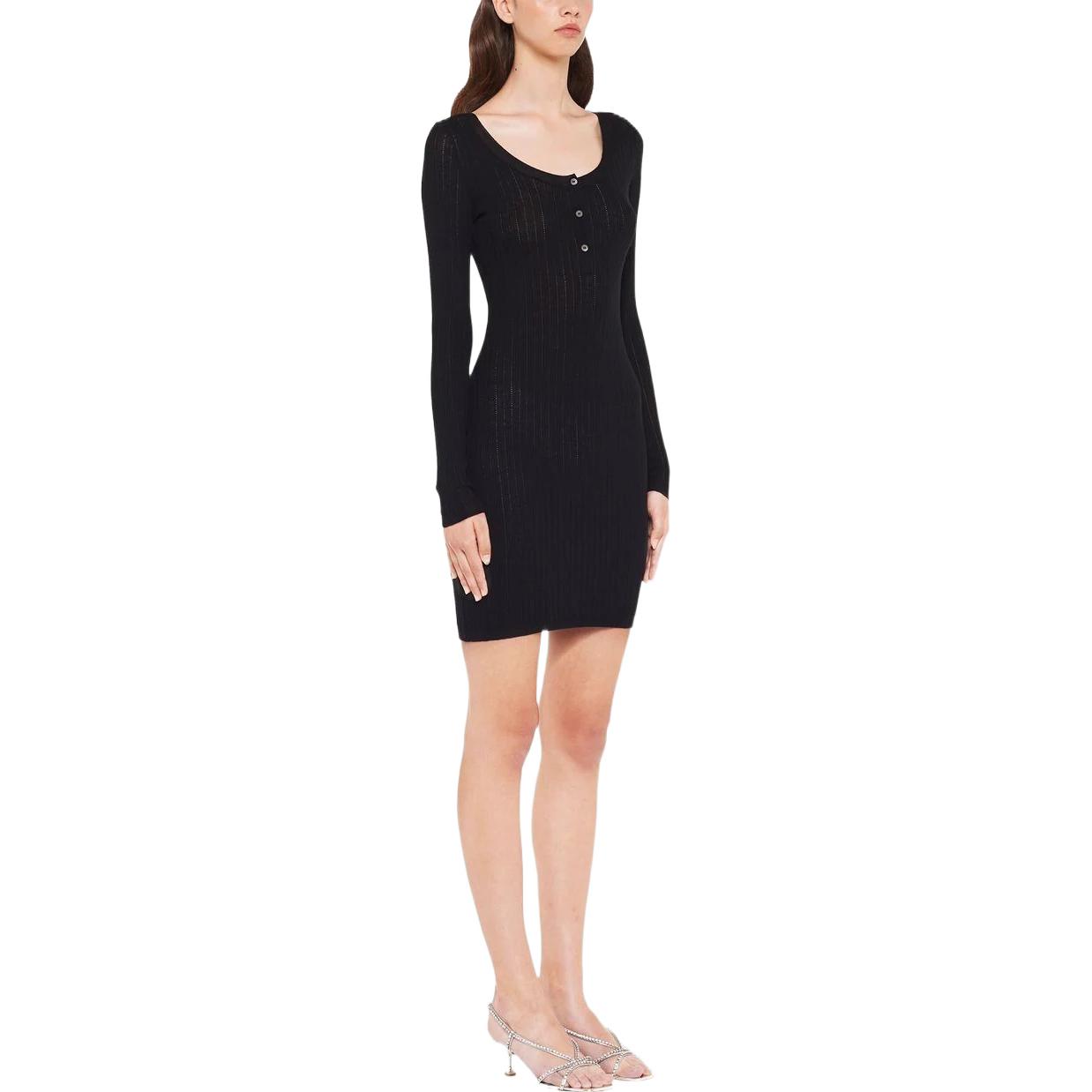 Purchase (W) MIU MIU SS22 黑色系带后背长袖迷你连衣裙 MMA73-2TNR-F0002