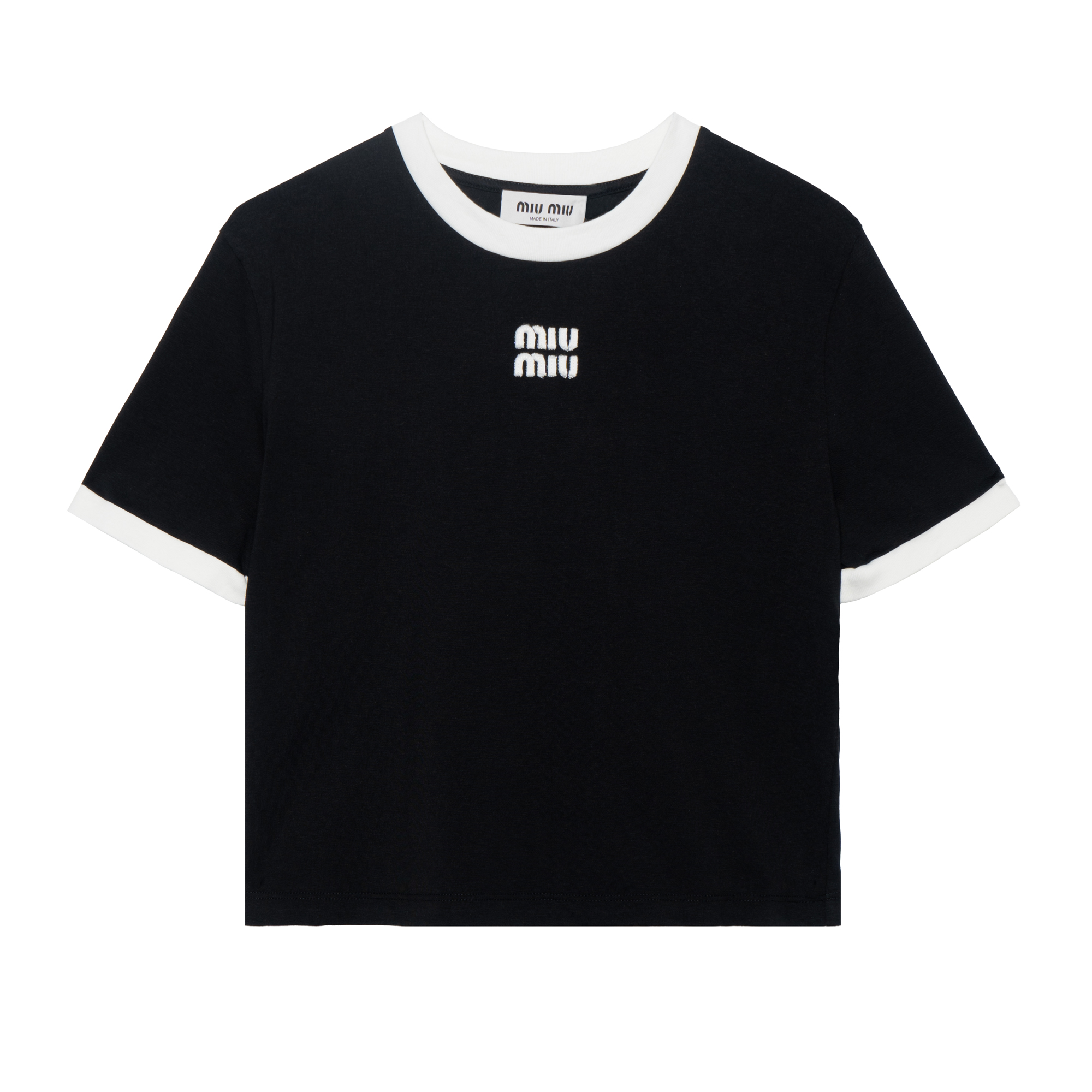 (Women) MIU MIU SS22  Black Logo Print Oversized Crewneck T-Shirt. MJN522-14EL-F0002