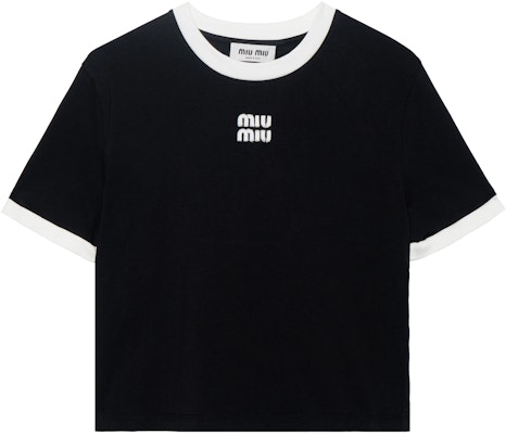 (W) MIU MIU SS22 黑色Logo印花宽松圆领T恤。 MJN522-14EL-F0002 Buy (W) MIU MIU SS22 黑色Logo印花宽松圆领T恤。 MJN522-14EL-F0002