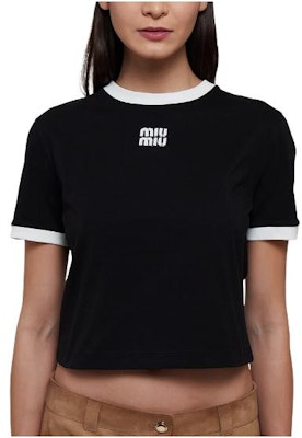 (W) MIU MIU SS22 黑色Logo印花宽松圆领T恤。 MJN522-14EL-F0002 Order (W) MIU MIU SS22 黑色Logo印花宽松圆领T恤。 MJN522-14EL-F0002