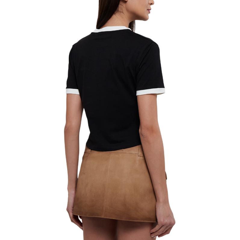 Shop (W) MIU MIU SS22 黑色Logo印花宽松圆领T恤。 MJN522-14EL-F0002