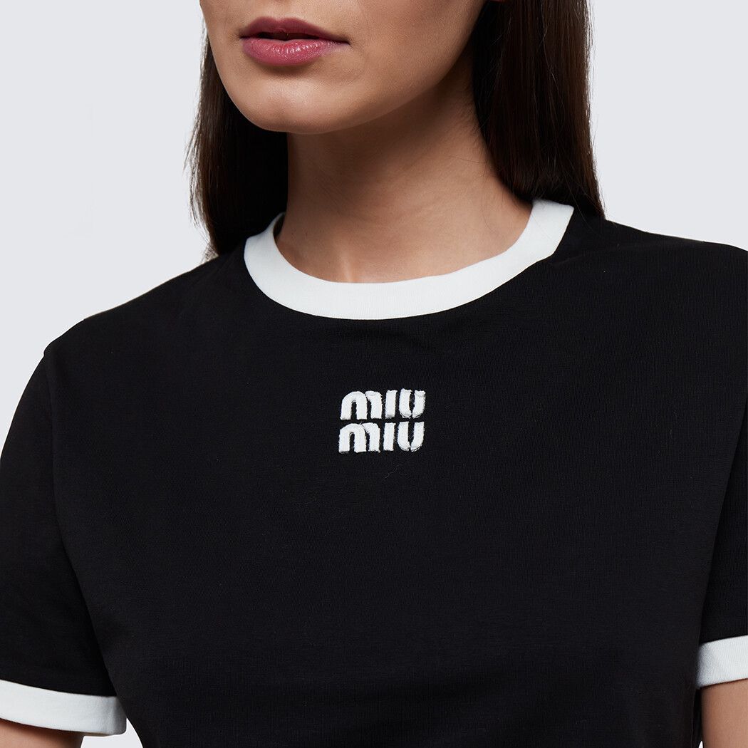 Details for (W) MIU MIU SS22 黑色Logo印花宽松圆领T恤。 MJN522-14EL-F0002