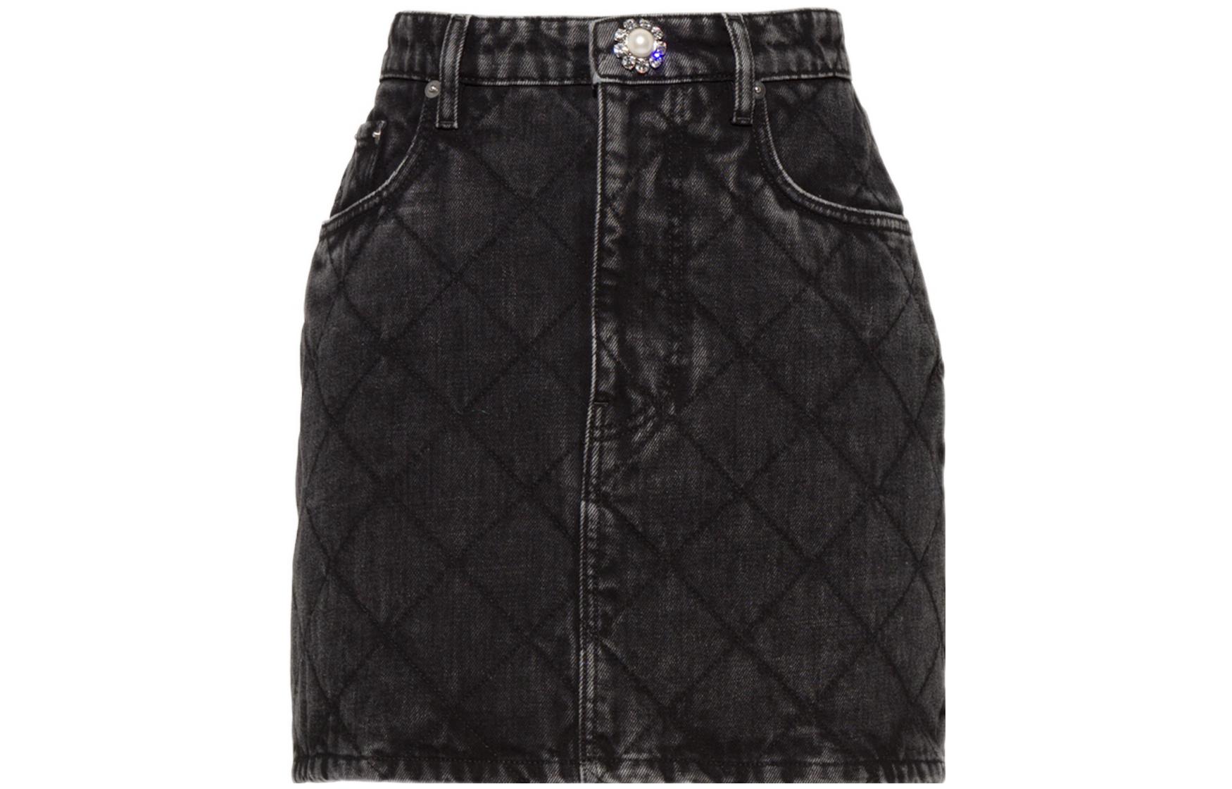 (Women) MIU MIU SS22  Black Quilted Washed Denim Mini Skirt GWD269-1Z30-F0002